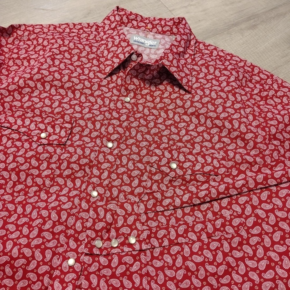 Wrangler Wrancher Pearlsnap Shirt Long Sleeve Paisley Red XLT Tall Western Long